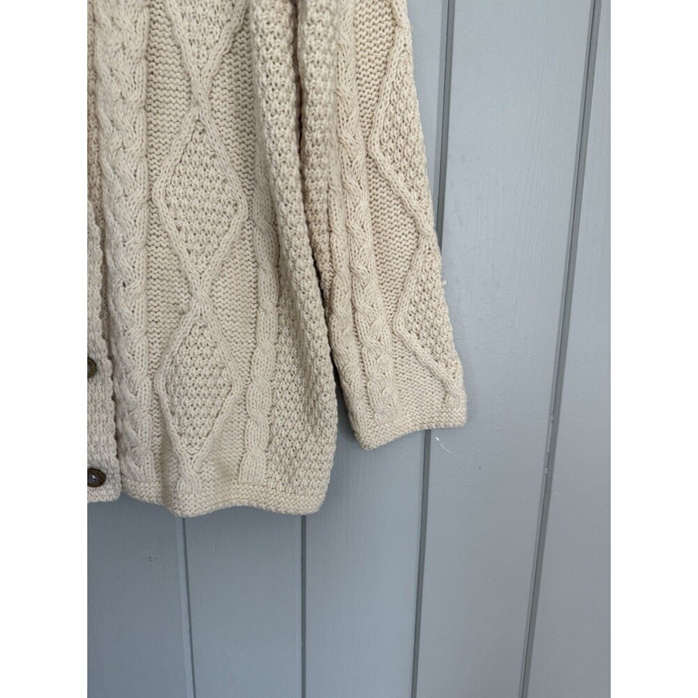 Connemara Knitwear Cardigan Sweater M Medium Ivory Merino Wool Irish Fisherman - Picture 3 of 8